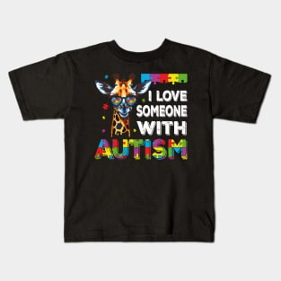 I Love Someone With Autism Funny Autism Awareness Giraffe Puzzle Kids T-Shirt